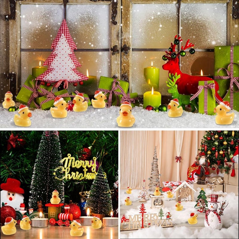 DULEFUN 60pcs Christmas Mini Ducks, Tiny Small Little Resin Ducks to Hide Miniatures Yellow Duck Figures for Xmas Goodie Bag Fillers Party Favors Decorations - Image 4
